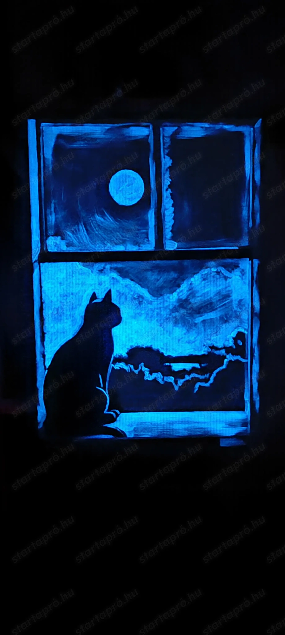 Eladó egy különleges, sötétben világító macskás festmény!