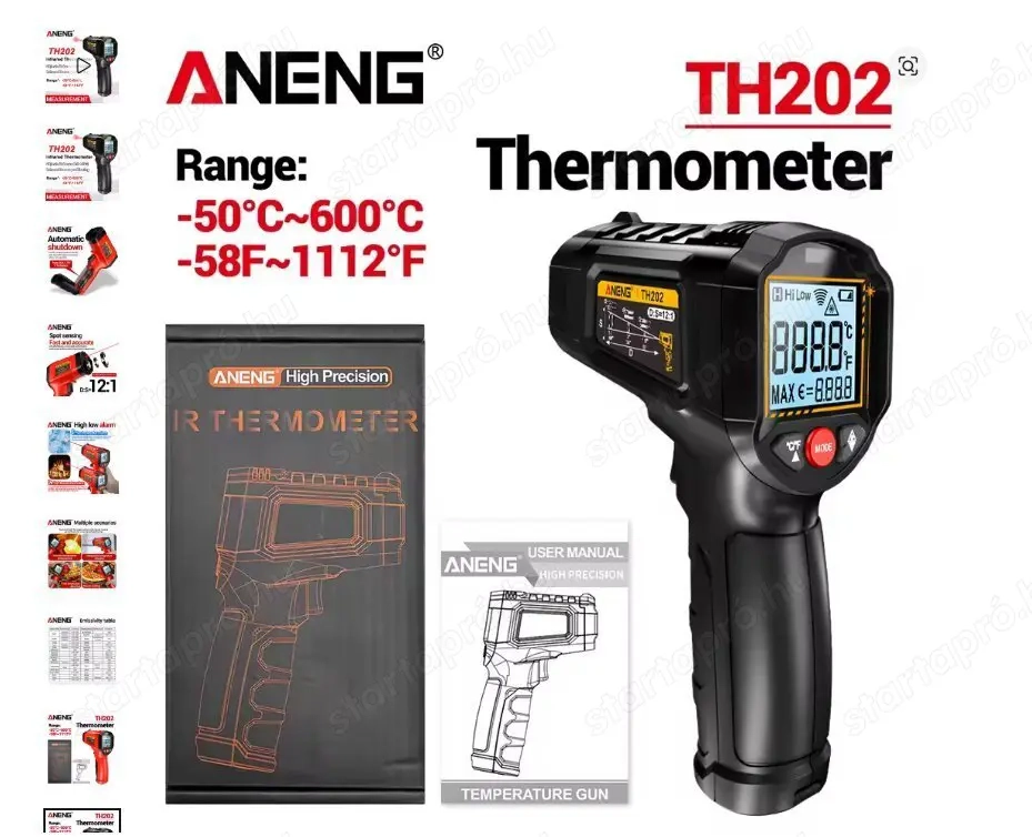 ANENG TH202 infravörös hőmérő pisztoly (-50 600C) LCD digitális kijelzős Hódmezővásárhelyen * MPL