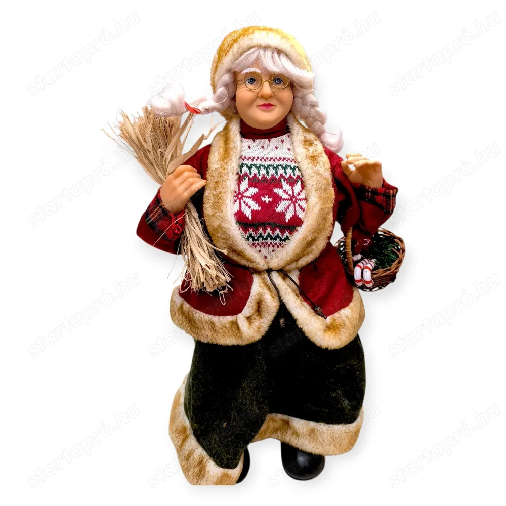 Dekoratív Télanyó figura kosárral   45 cm