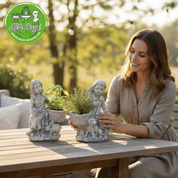 Fiú szobor virágtartóval