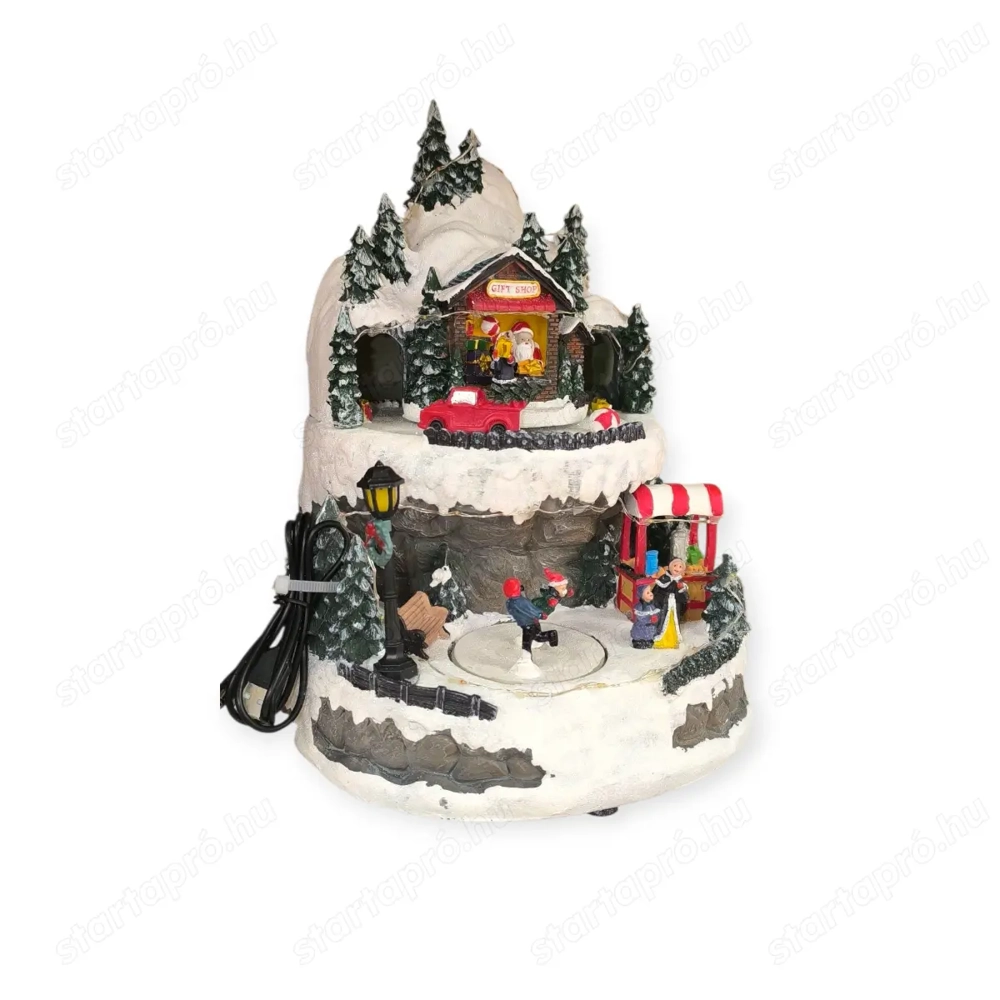 Karácsonyi falu két szinten világítással és mozgással, 23 13,5 30 cm