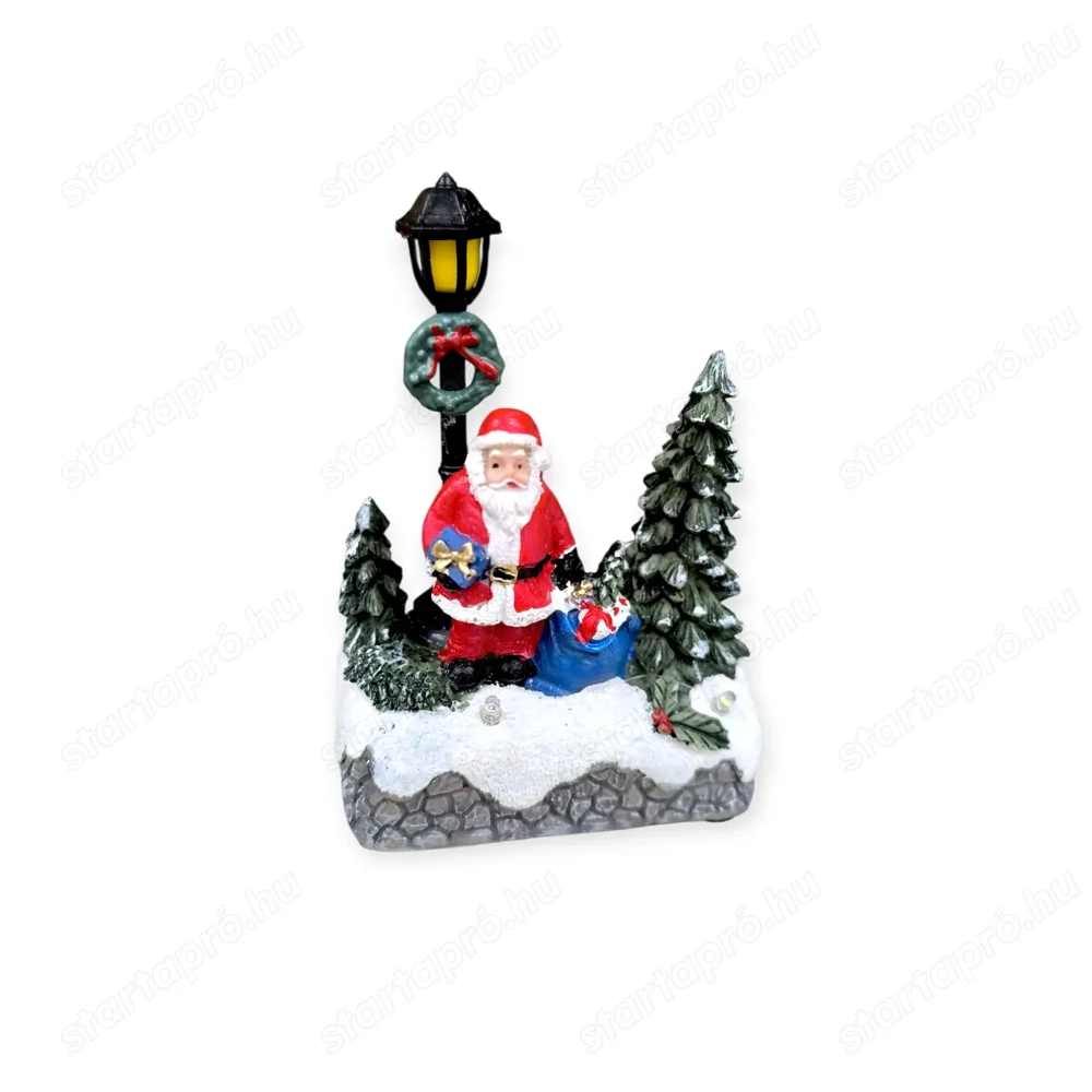 Karácsonyi falu LED utcasarok Télapó figurával, 8 5 13 cm