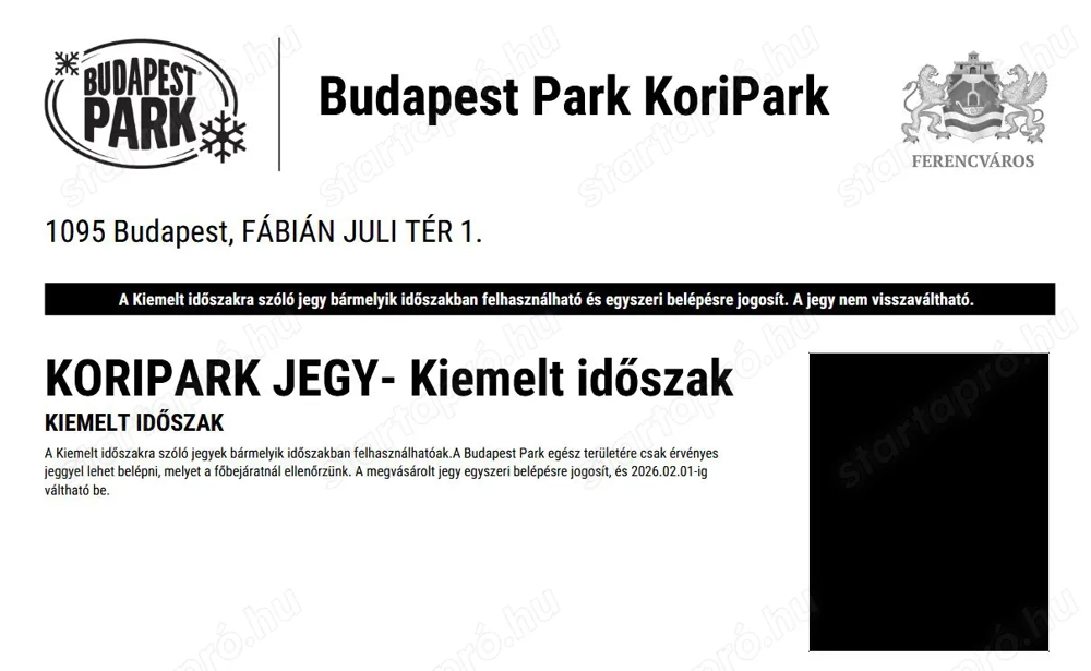 2db korcsolya jegy Budapest Park-kiemelt időszak
