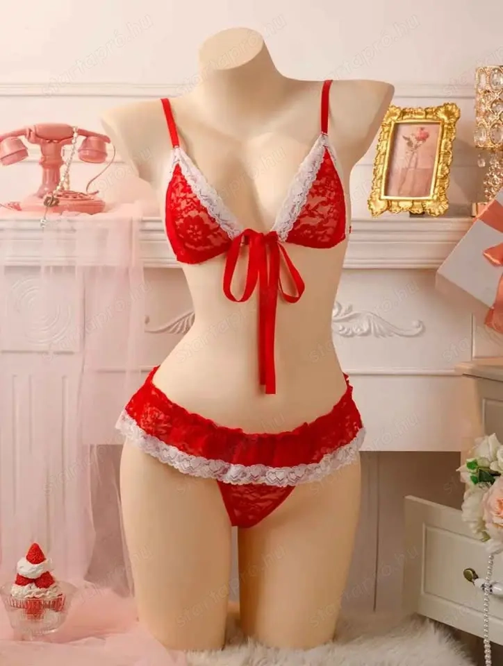Szexi, csipkés karácsonyi női fehérneműszett 