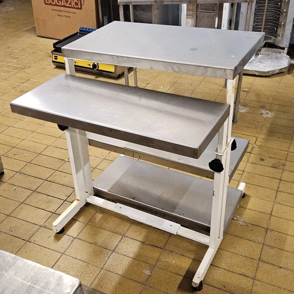 inox ipari nagykonyhai 2 oldalas 4 polcos asztal állvány 75x80x85 cm-es