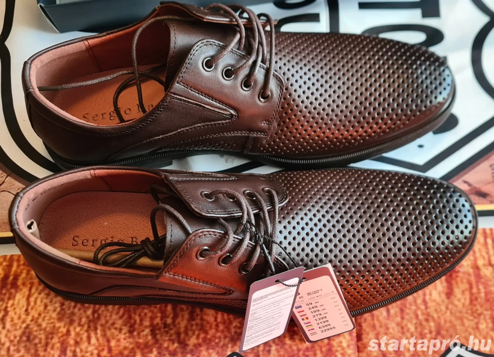 Sergio Bardi olasz nyári sötétbarna 43-as bőr félcipő