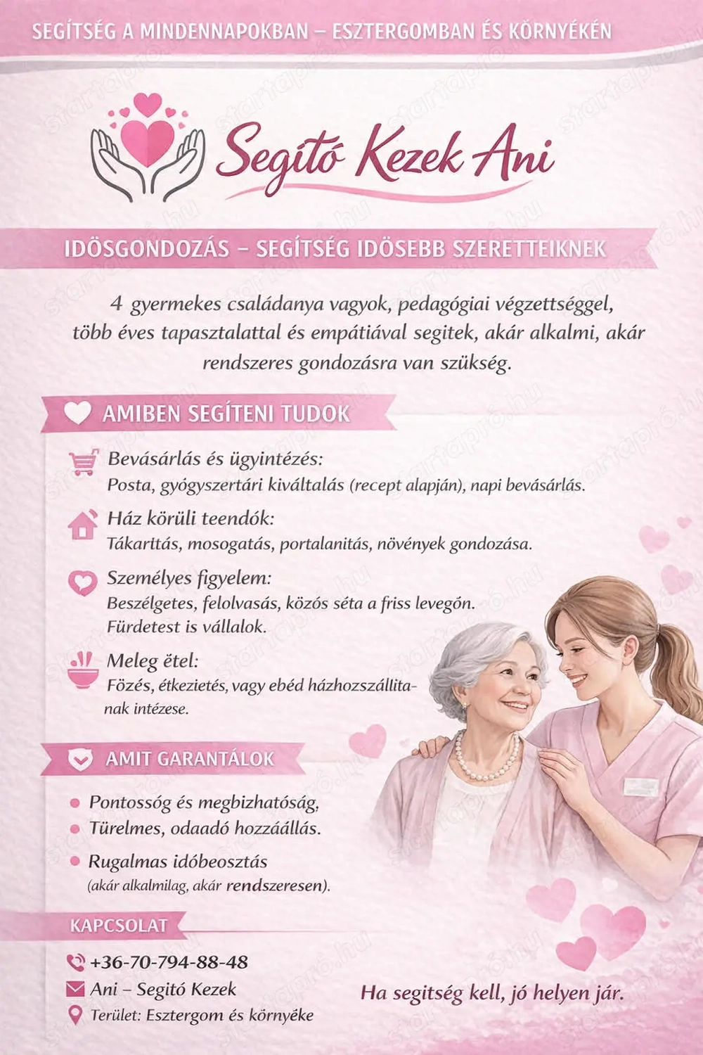 Idős gondozás,takarítás, gyermekfelügyelet Esztergomban és környékén