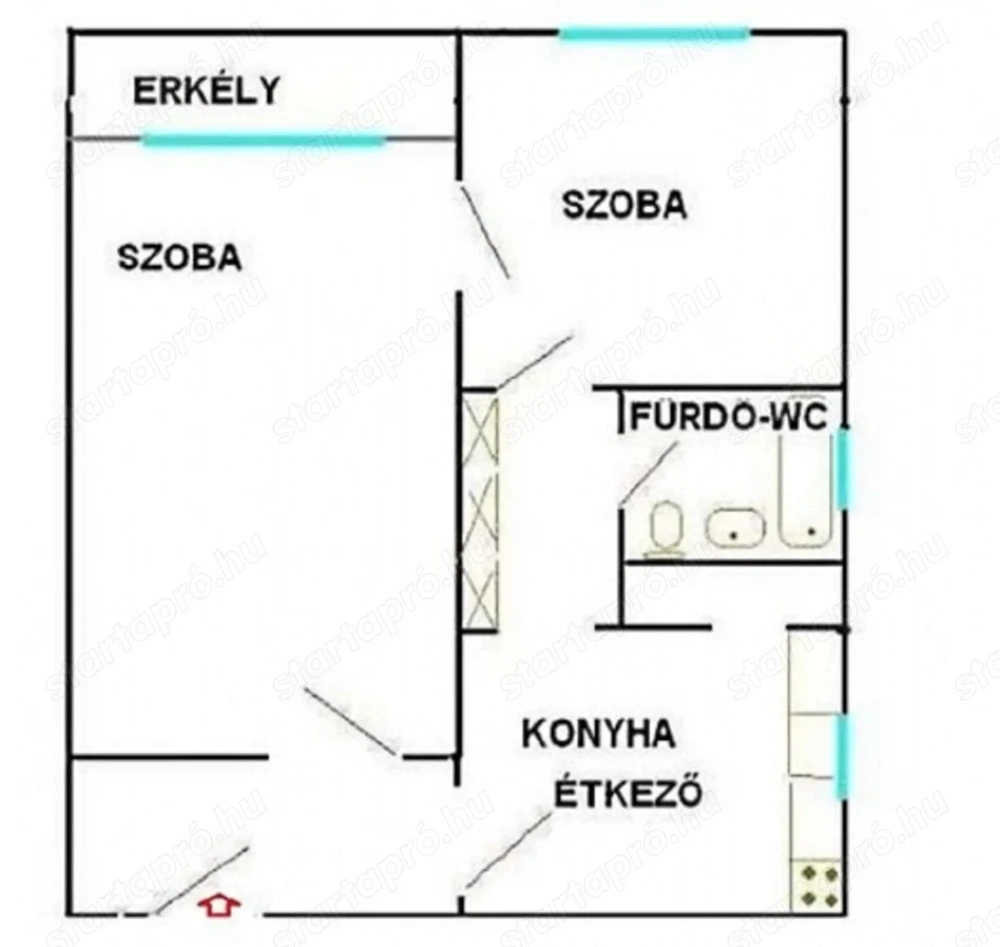Vasútállomáshoz közel Deák F.utcai 2 szobás erkélyes 55 m2-es 5 emeleti zsaluzott téglalakás
