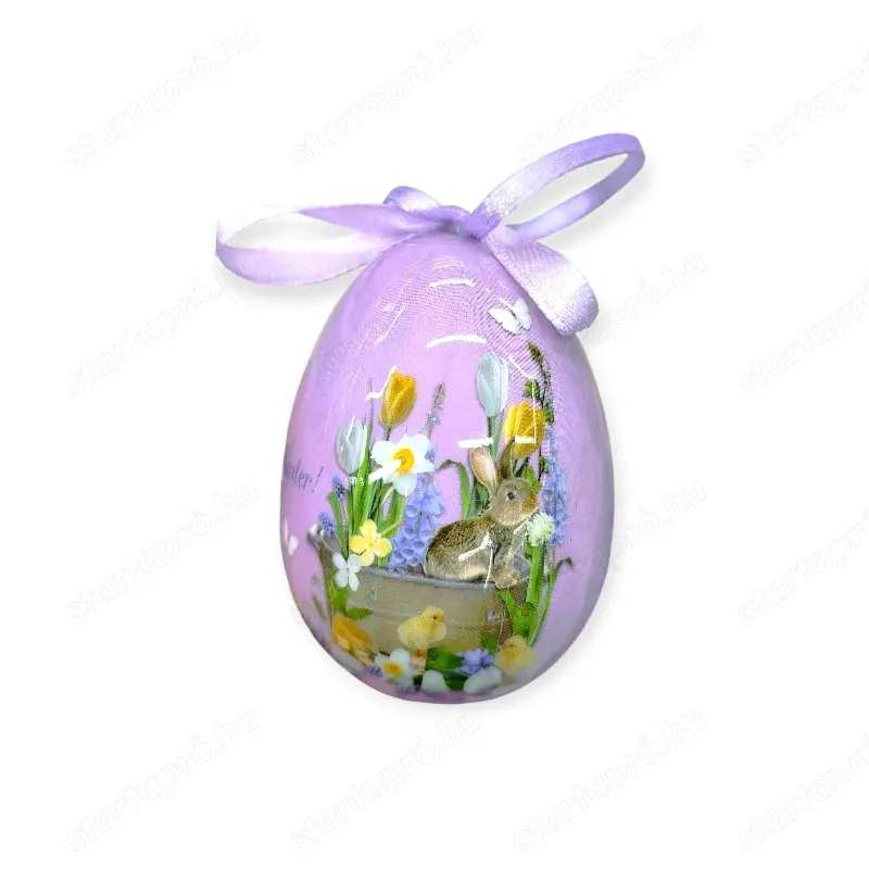 Húsvéti tojás lila   levendulás nyuszis, 7,5 cm