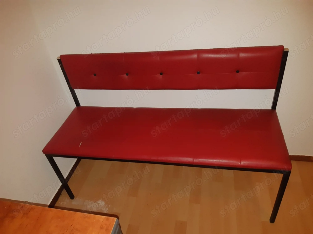 Piros retró étkező ülőke, étkező pad fém 120cm