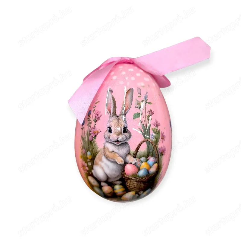 Húsvéti tojás dekoráció   rózsaszín nyuszis, 12 cm