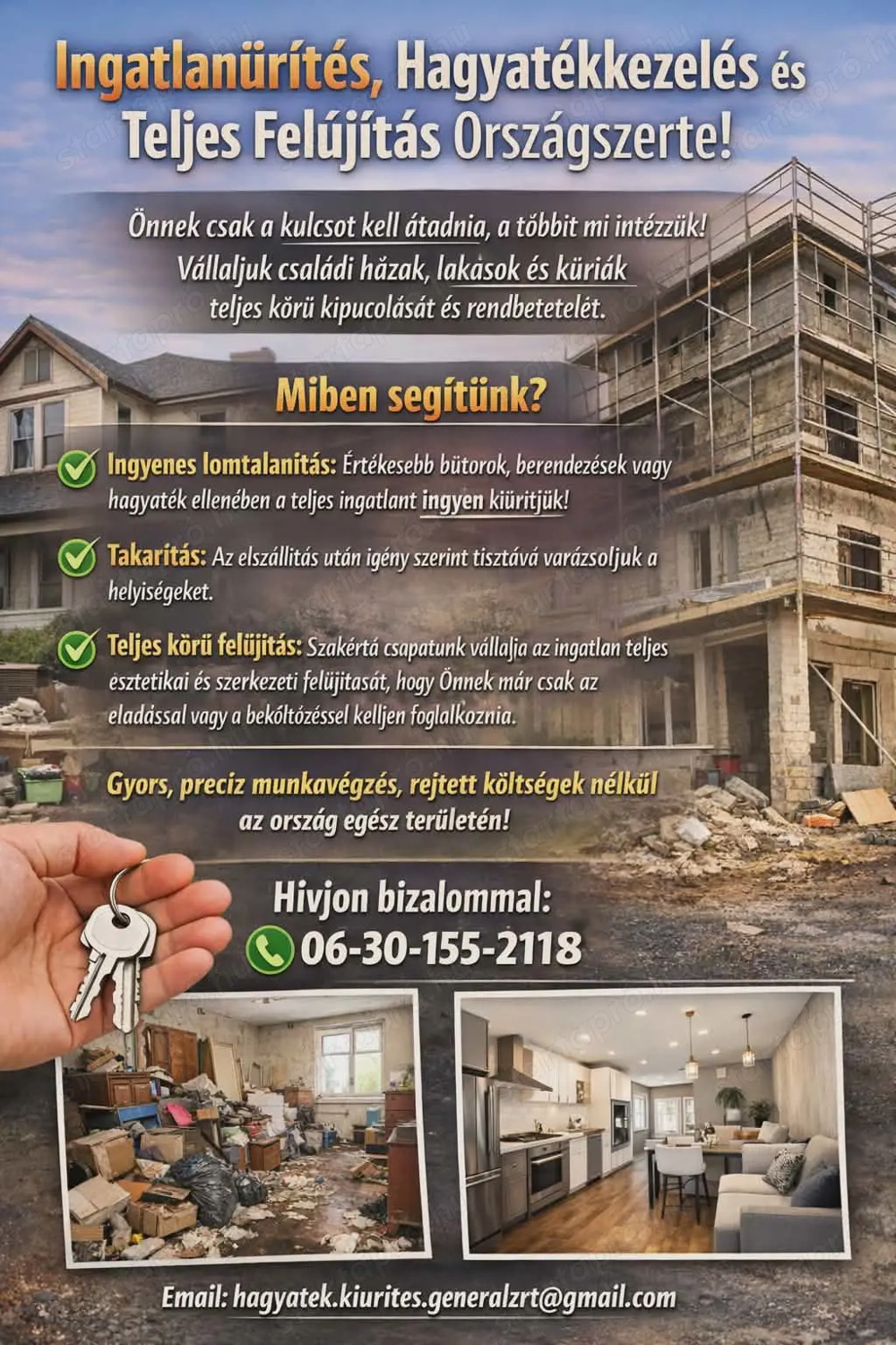 Teljeskörű lakás kiürítés, takarítás t v lalljuk!