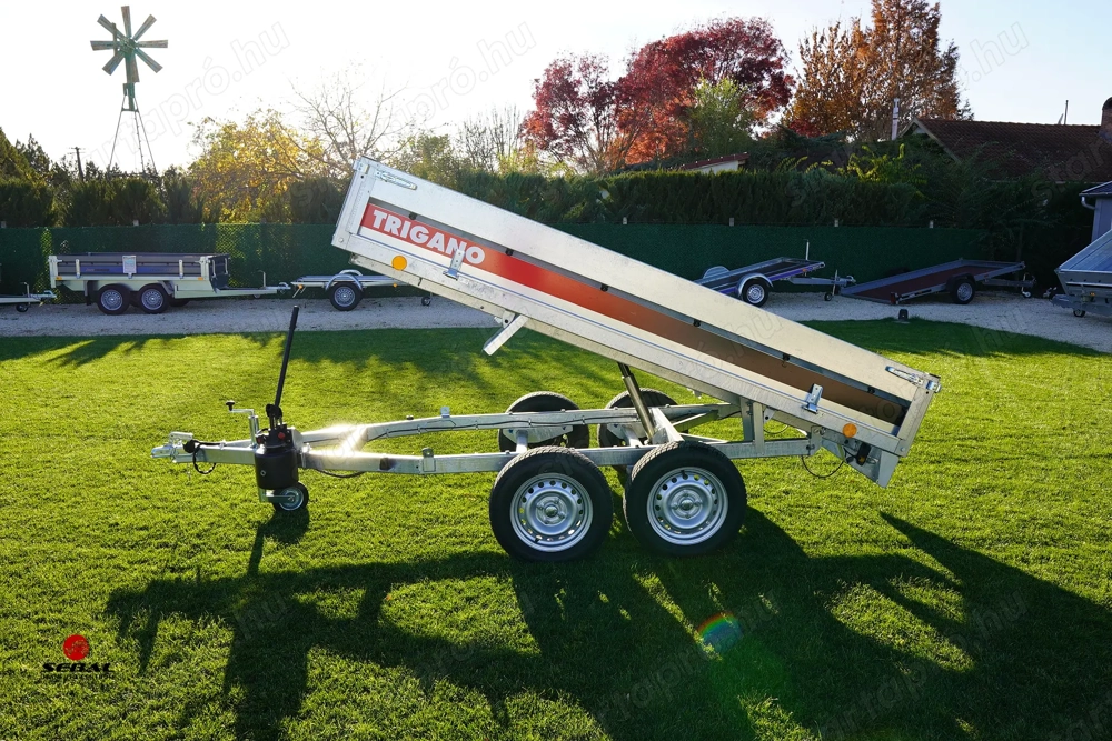 Új fék nélküli SEBAL (750 kg) billenő platós - kézi pumpás - alsókerekes utánfutó