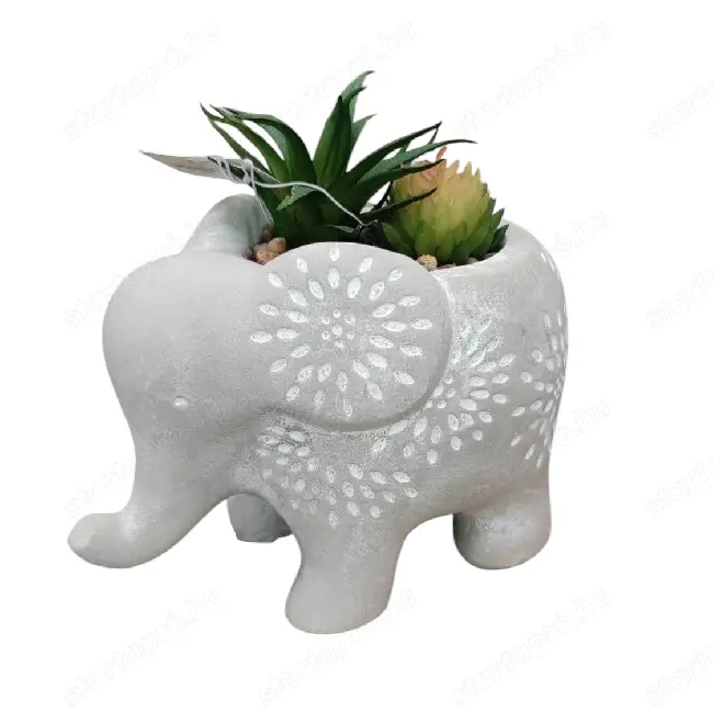 Elefánt alakú dekoratív edény művirággal   15x10x13 cm, egyedi dekorációs kiegészítő