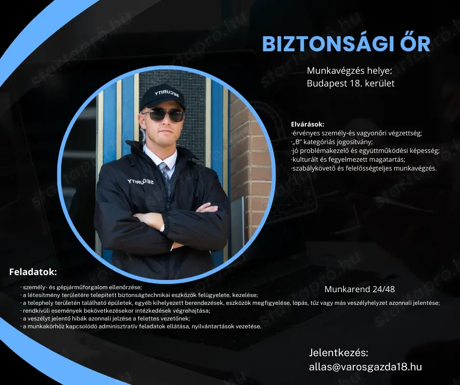 Biztonsági őr munkatársat keresünk