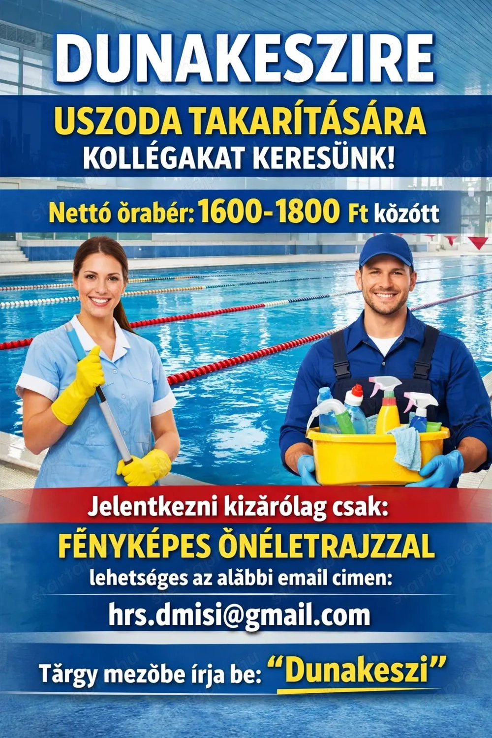 Dunakeszire uszoda takarítására kollégákat keresünk!