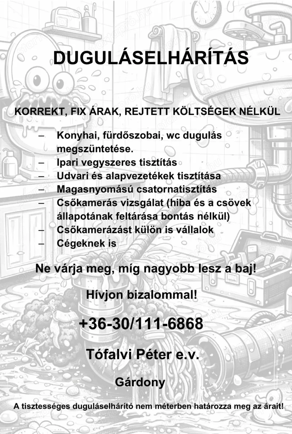 Duguláselhárítás korrekt, fix árakon