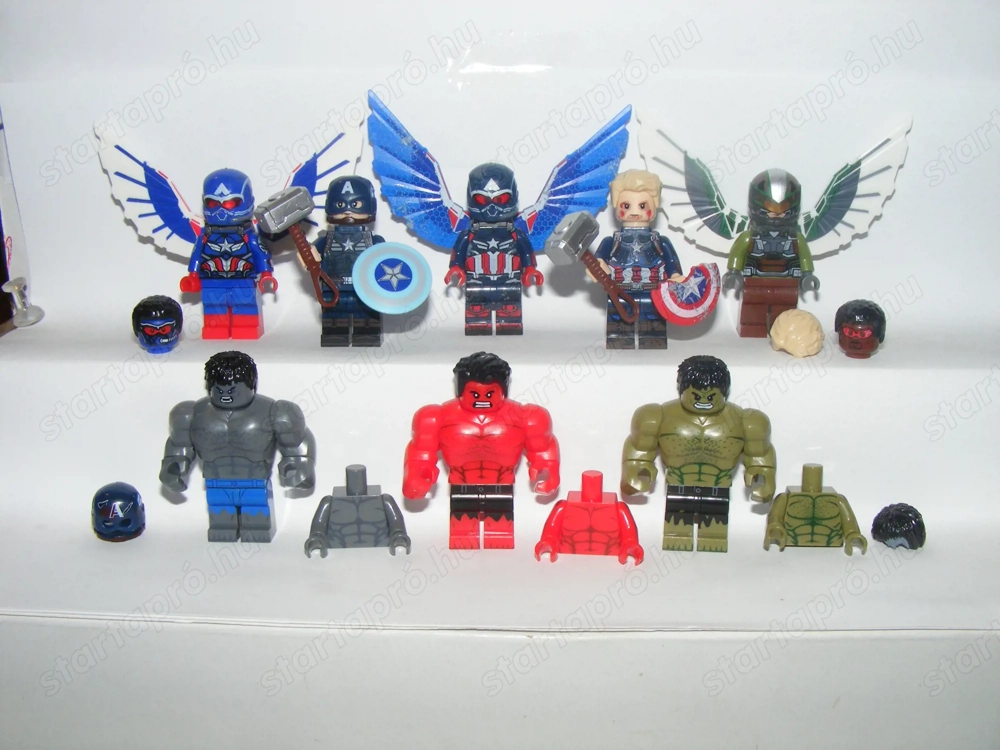 Lego Marvel szuperhős figurák Amerika Kapitány Szép új világ Sólyom Hulk figura X3 ÚJ