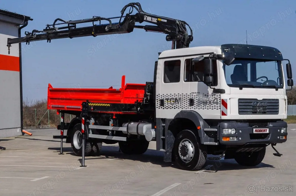 MAN TGM 18.240 4x4 háromoldalra billenőplatós darugémes teherautó