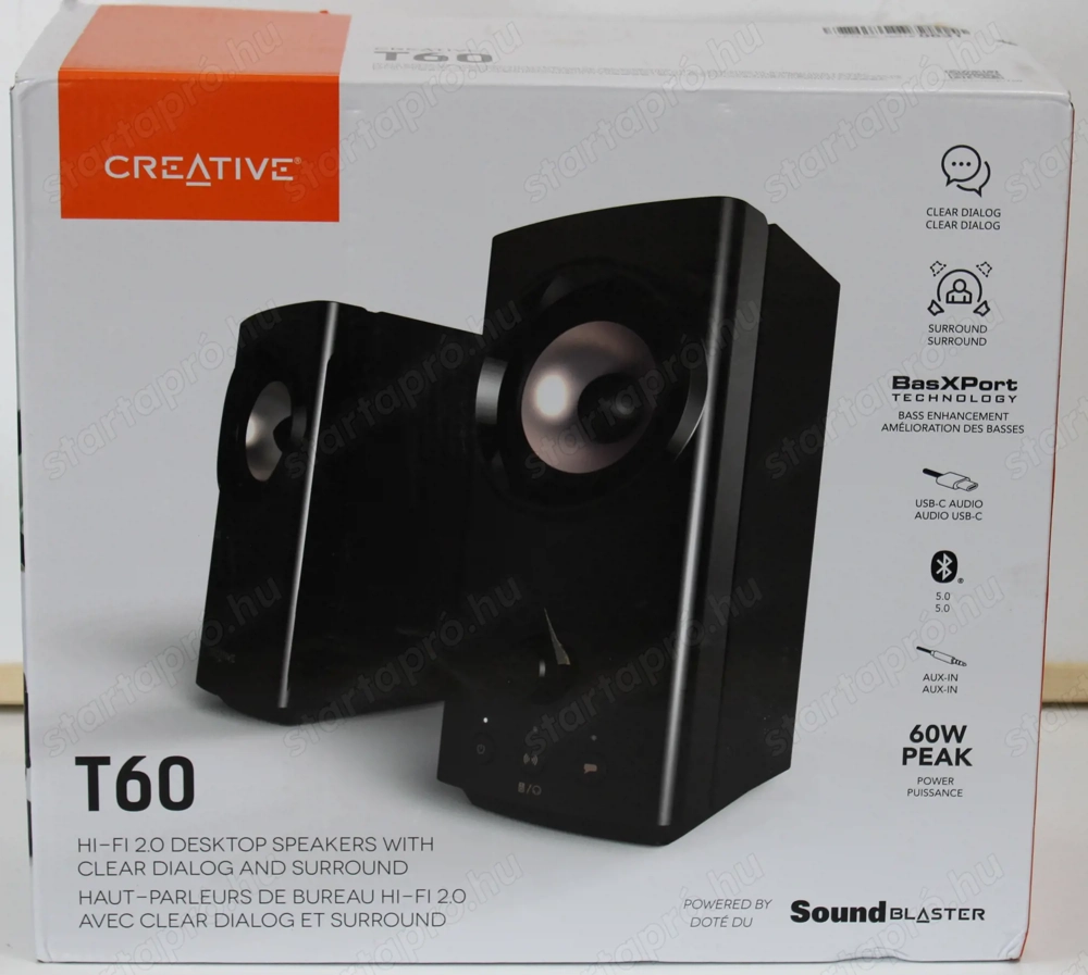 Creative T60 2.0 hangszórók 60W Bluetooth 5.0 fekete hangszórók