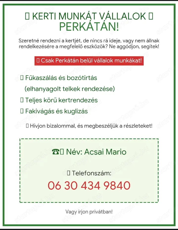 Kerti munkát vállalok perkátán! 