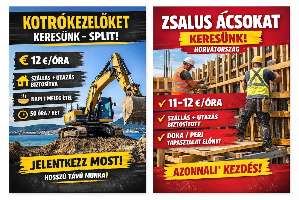 Kotrógépkezelő és zsalus ács állás    ibenik és Split környéke (Horvátország)