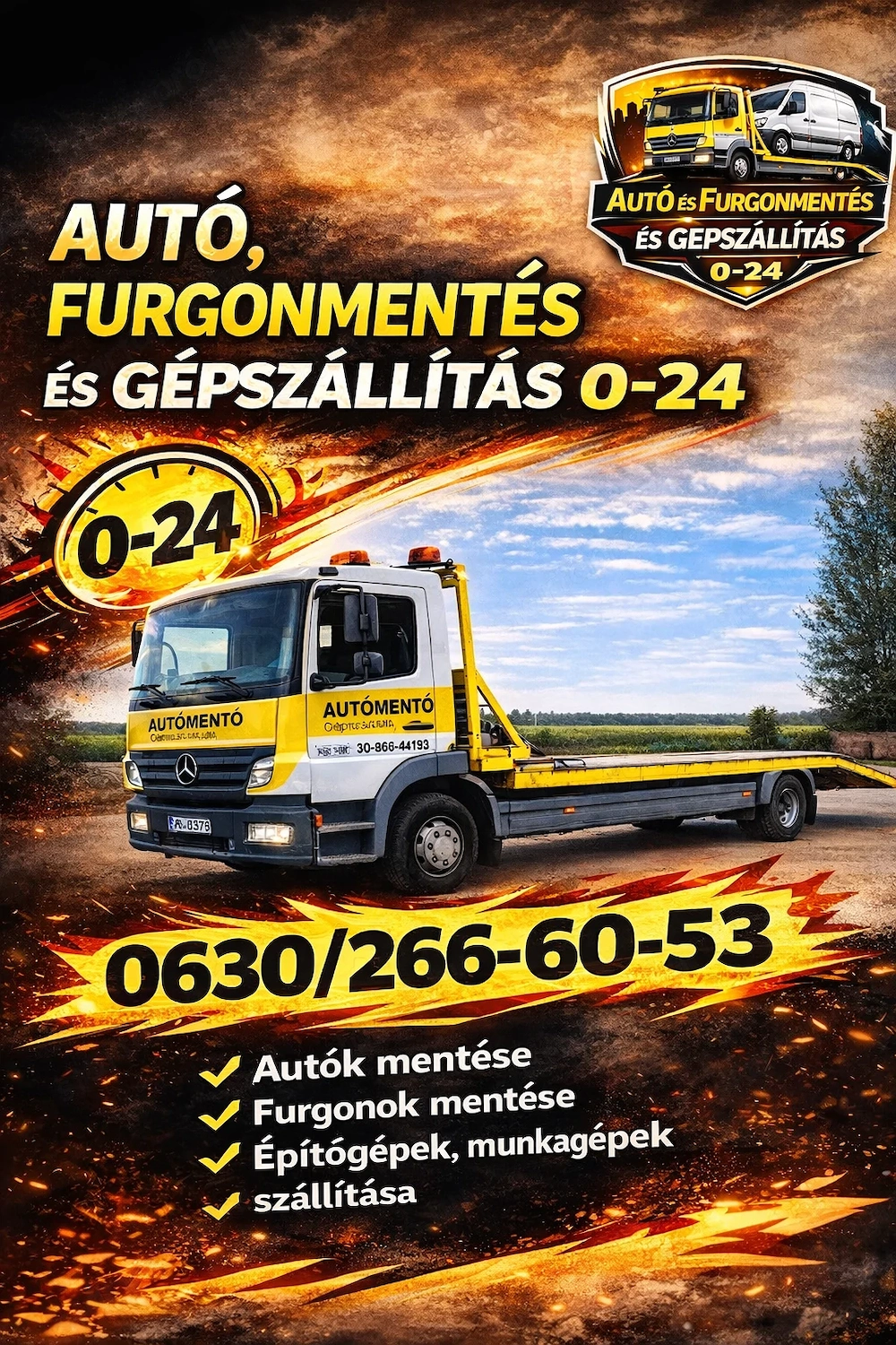 Autó és furgonmentés gépszállítás