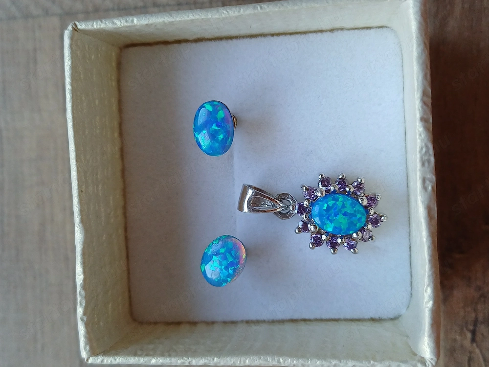 Kék opál ezüst fülbevaló és medál szett eladó+ ajándék nyaklánc