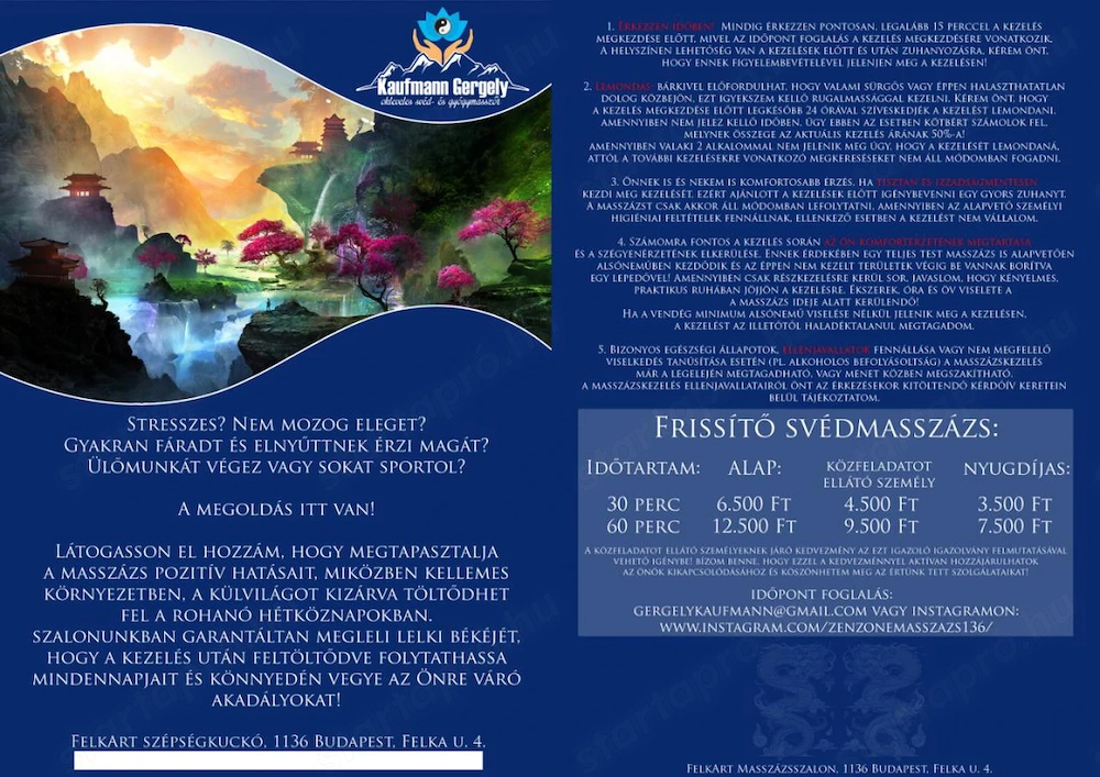 Minőségi masszázs a FelkArt masszázsszalonban, Jászai Mari tértől pár perc sétára