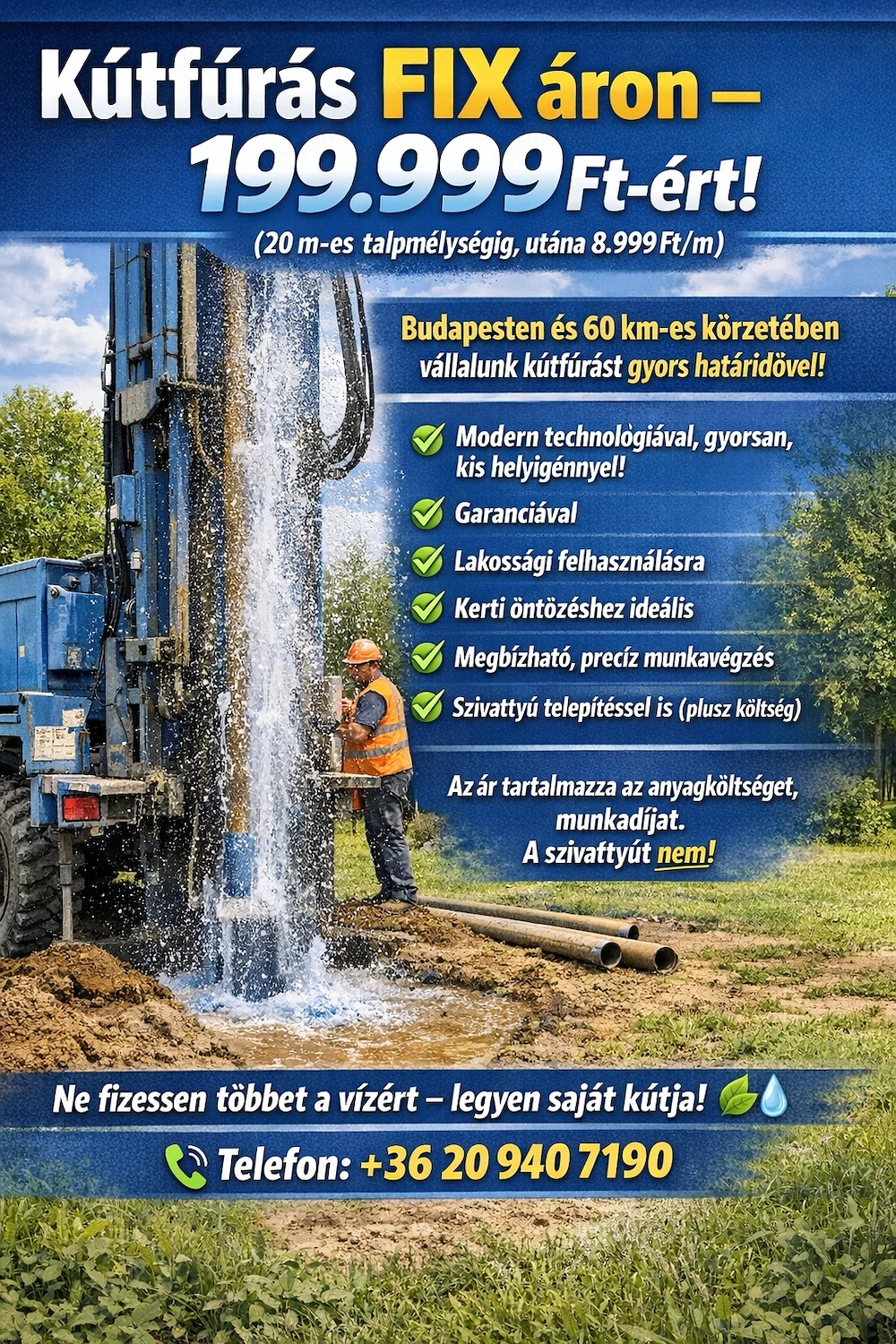 Kútfúrás Budapest és 60km-es körzetében FIX áron