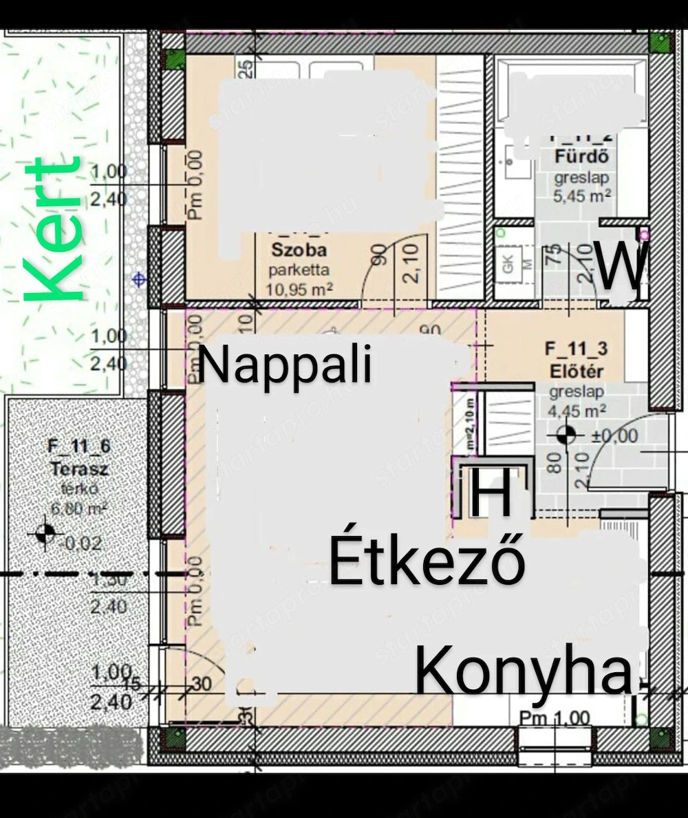 Győr-Révfaluban földszintes, kertkapcsolatos 2021-es építésű lakás eladó, 45nm lakás+45nm kert