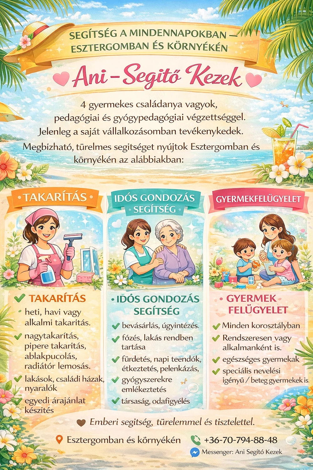 Takarítás, idősgondozás, gyermekfelügyelet Esztergomban és környékén.