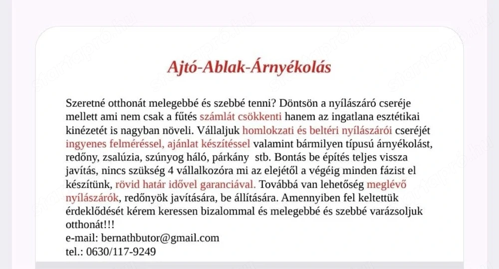 ajtó ablak árnyékolás
