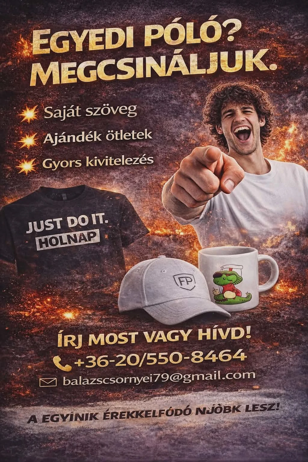 Fater póló munkás ruha és egyedi pólók pulóverek bögrék logózása.