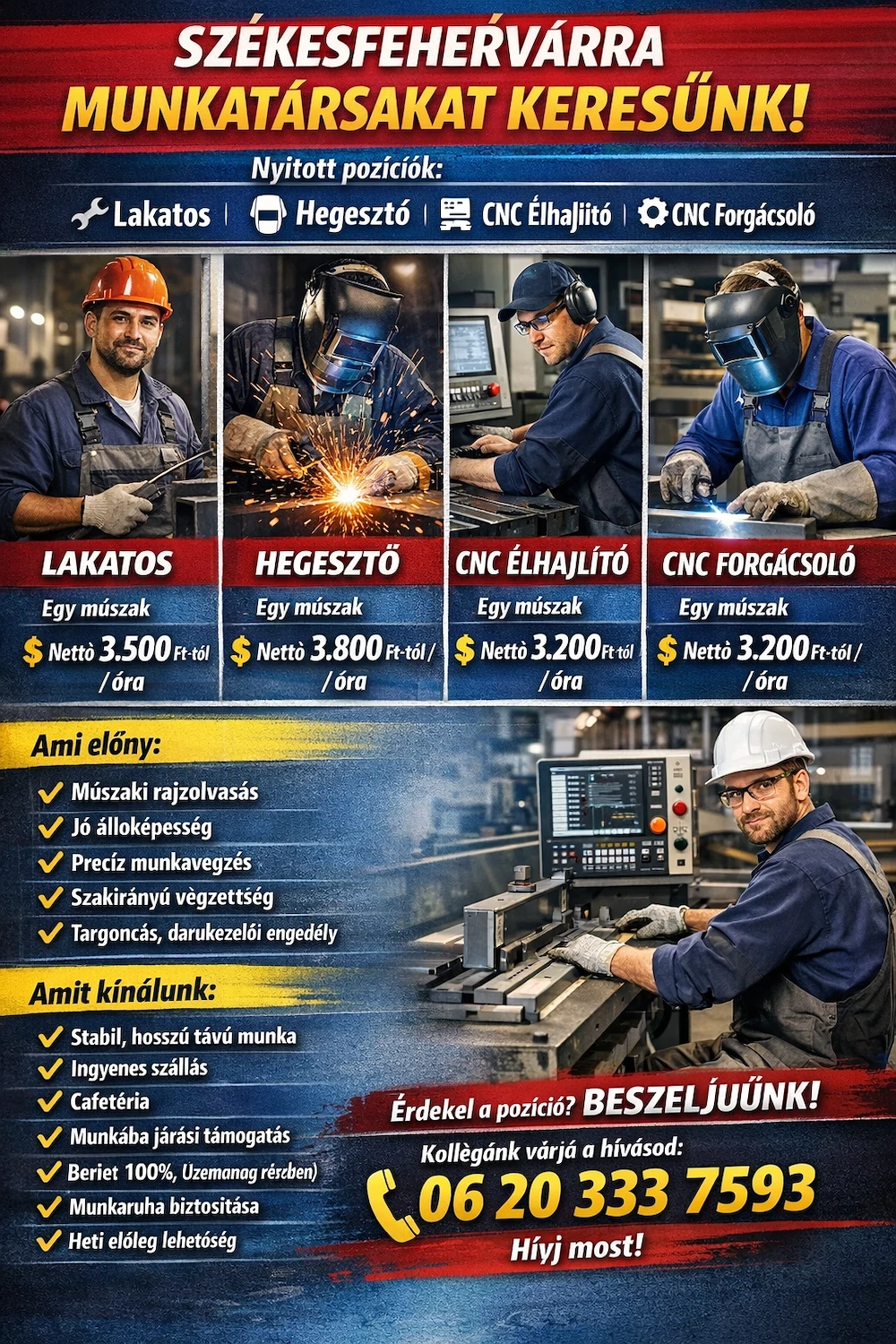 Székesfehérvárra keresünk lakatos, hegesztő, CNC élhajlító munkatársakat