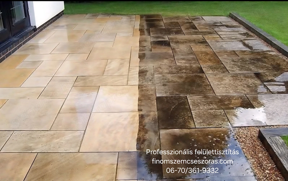 Térkőtisztítás ipari berendezéssel 