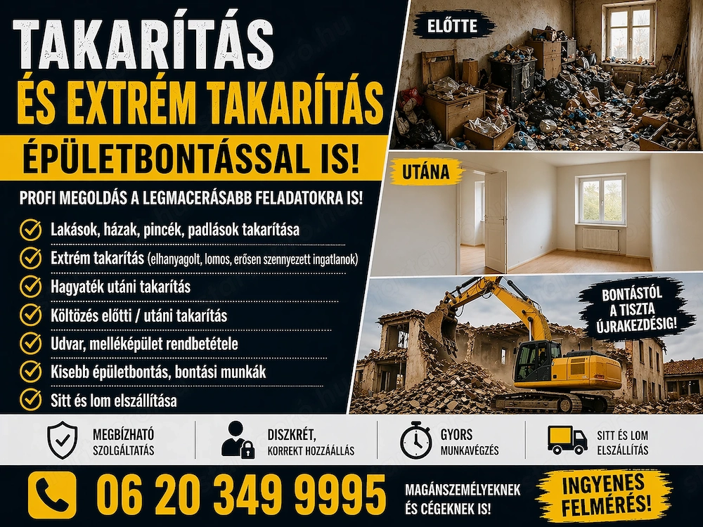 Takarítás és Extrém Takarítás   Épületbontással is
