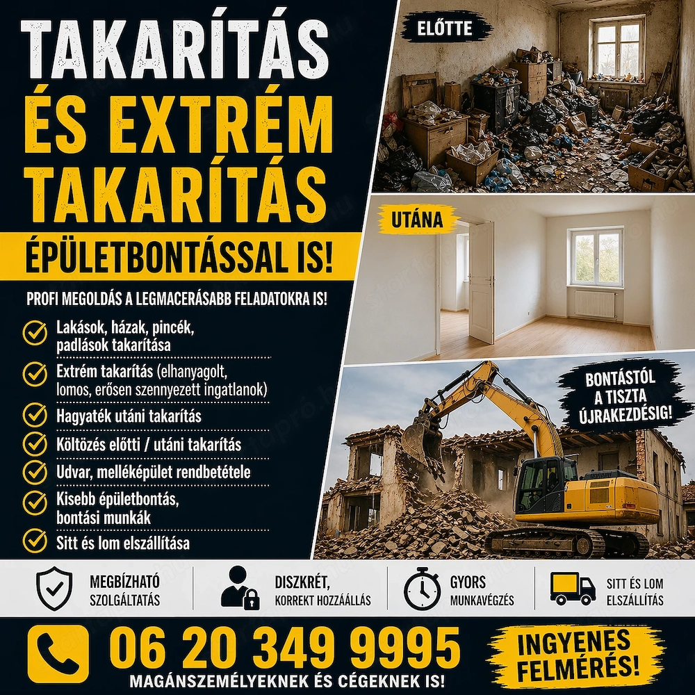 Takarítás és Extrém Takarítás   Épületbontással is