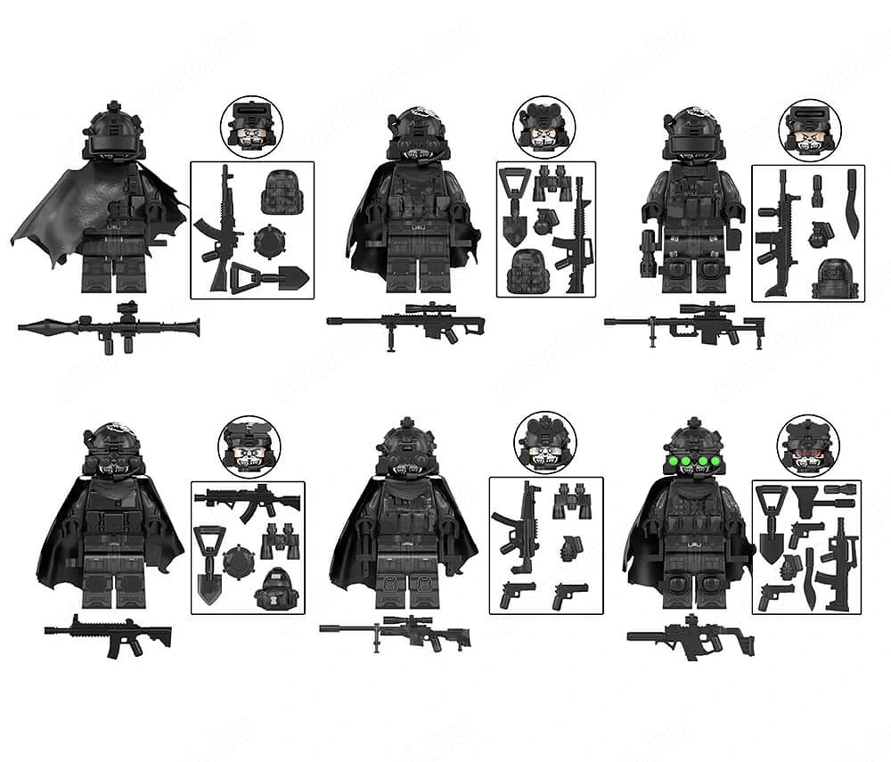Lego SWAT Álcázott Koponya Osztag kommandós katonák 6db katona + fegyver ÚJ