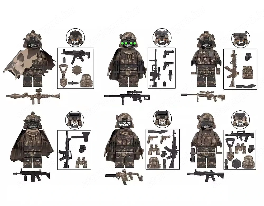 Lego SWAT Álcázott Koponya Osztag Dirt kommandós katonák 6db katona + fegyver