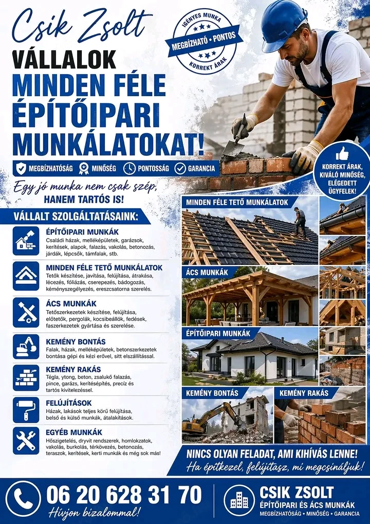 Kőmuves munkát illetve ács munkát vállalok kisebb nagyobb munkálatokat egyaránt 