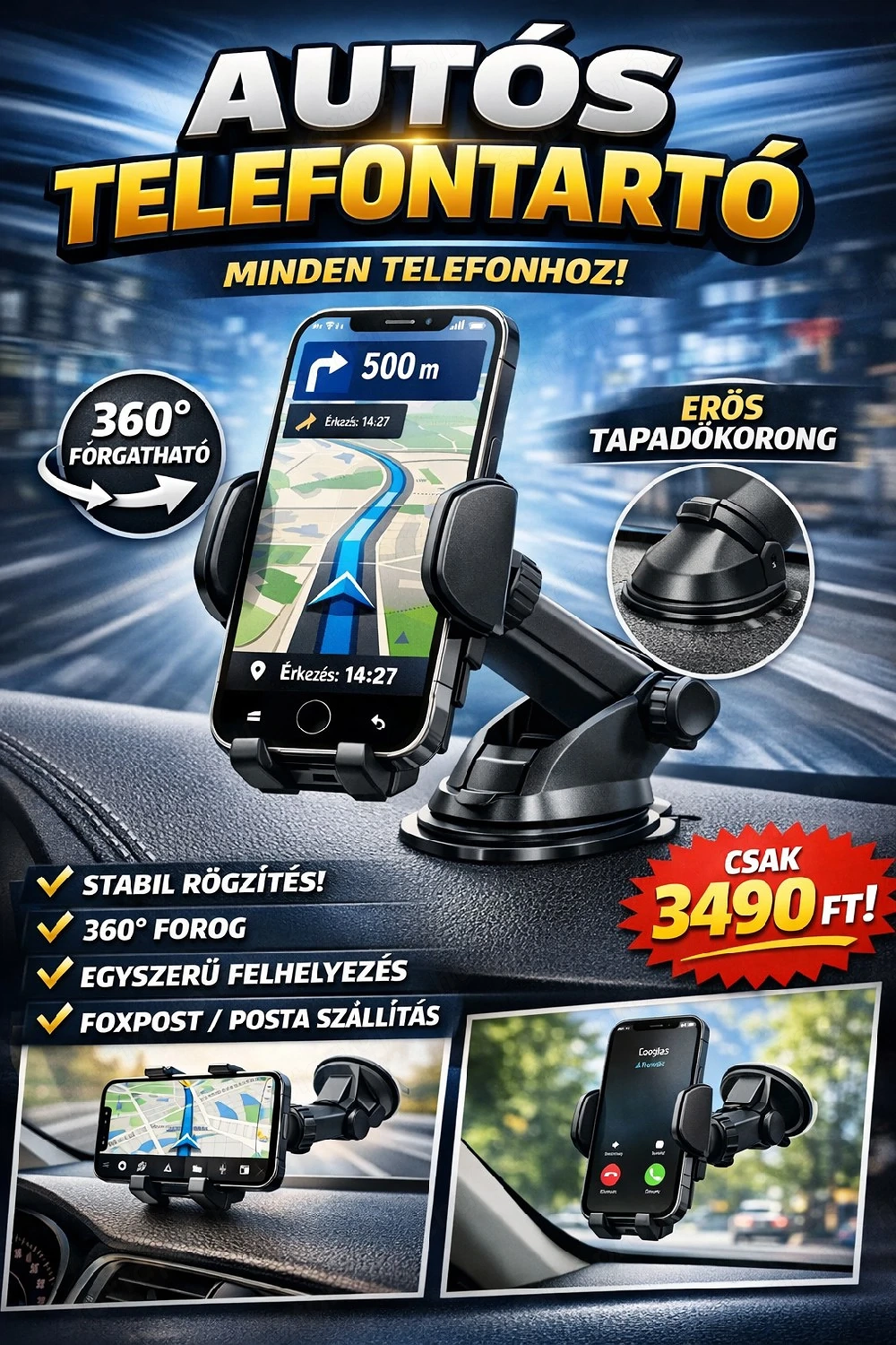 Autós telefontartó   ÚJ   3490 Ft