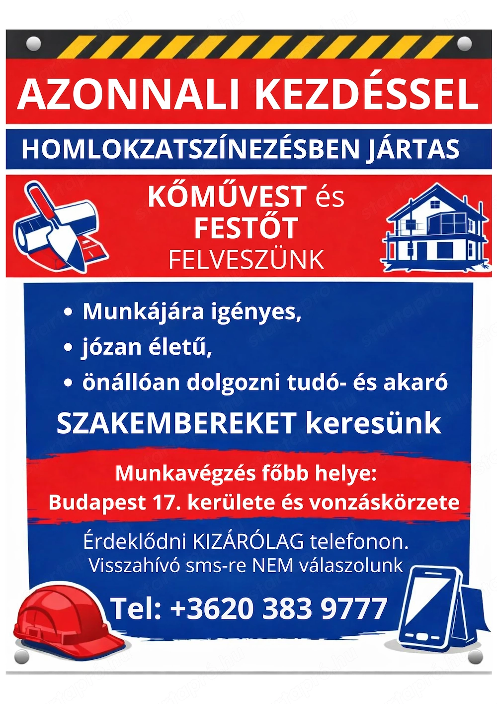 Kőműves és festő SZAKEMBERT keresünk