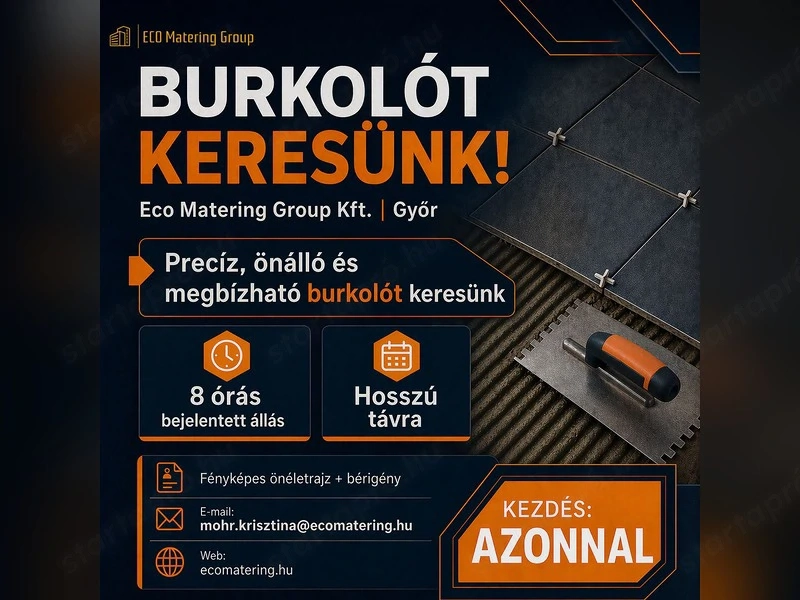 Burkolót kőművest keresünk Győrbe!