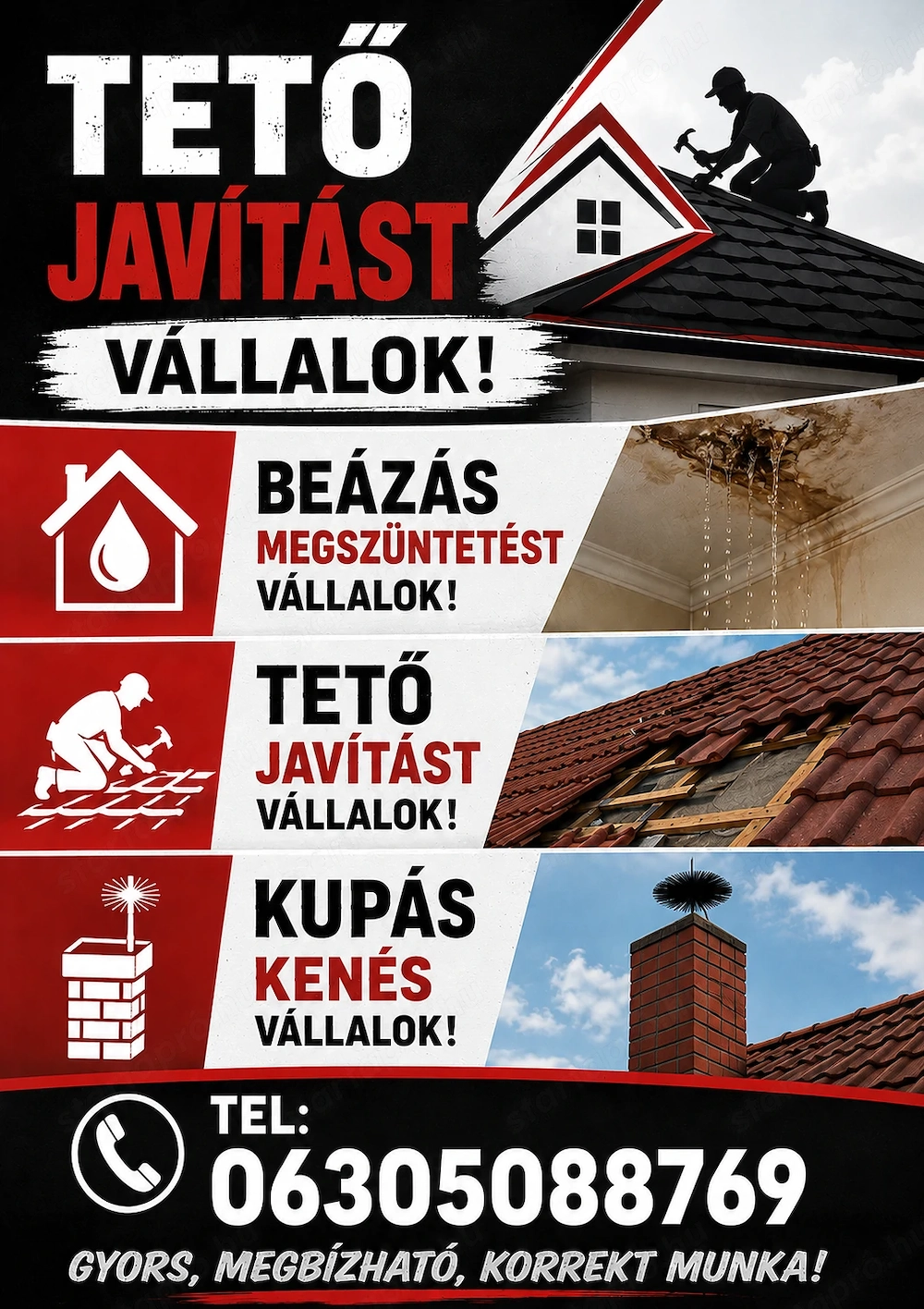 Tető javítás beázás megszüntetés