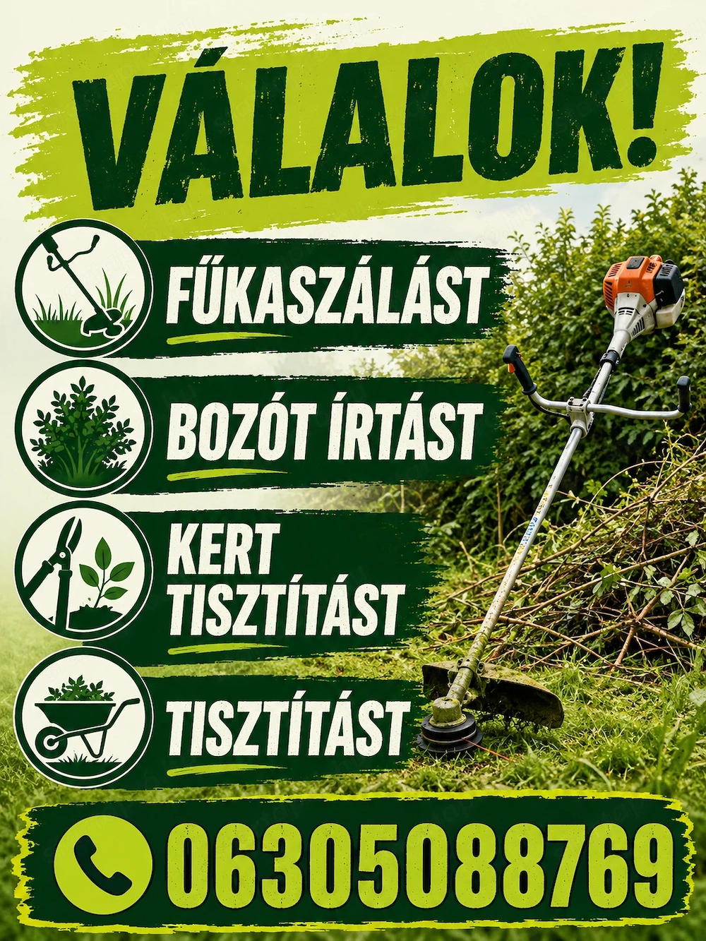 Fűkaszálás bozót írtás