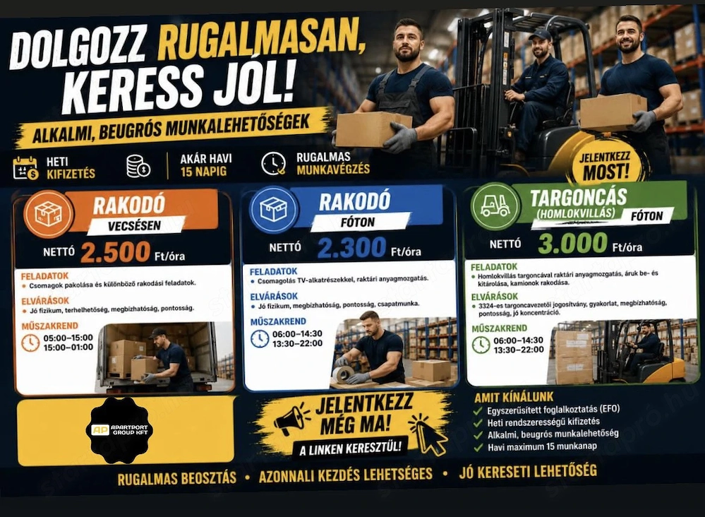 Raktári munkatárs-Targoncás Munkatárs FÓT vagy VECSÉS