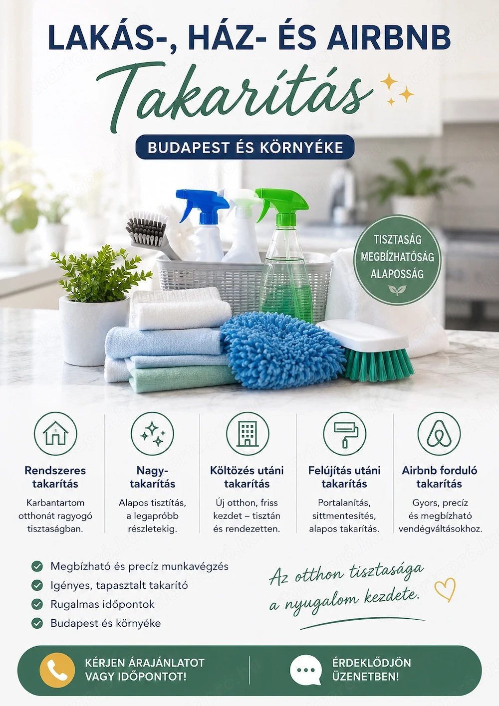 Lakás, ház, nagytakarítás és Airbnb takarítás