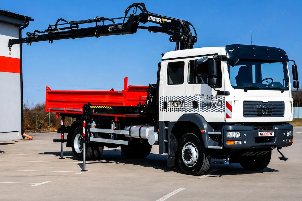 MAN TGM 18.240 4x4 háromoldalra billenőplatós darugémes teherautó