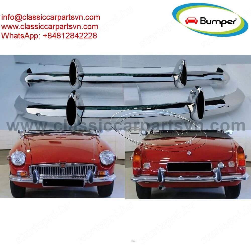 MGB bumpers without rubber on over riders (1962-1974) by stainless steel new